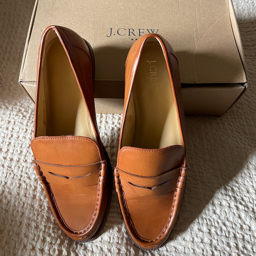 J. Crew Cognac Leather Penny Loafers